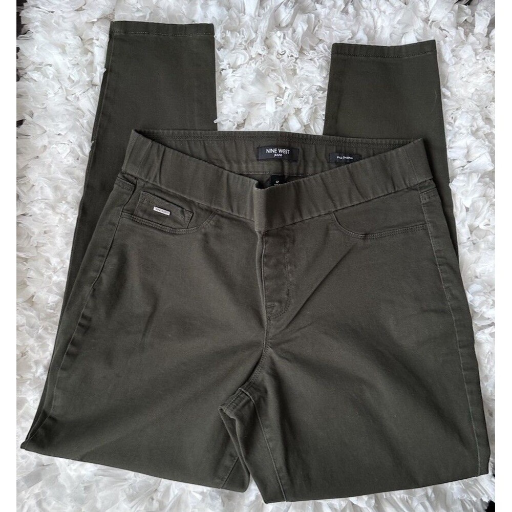 Nine West Skinny Jeans Women’s Olive Green Mid Rise Pull On Stretch Denim p